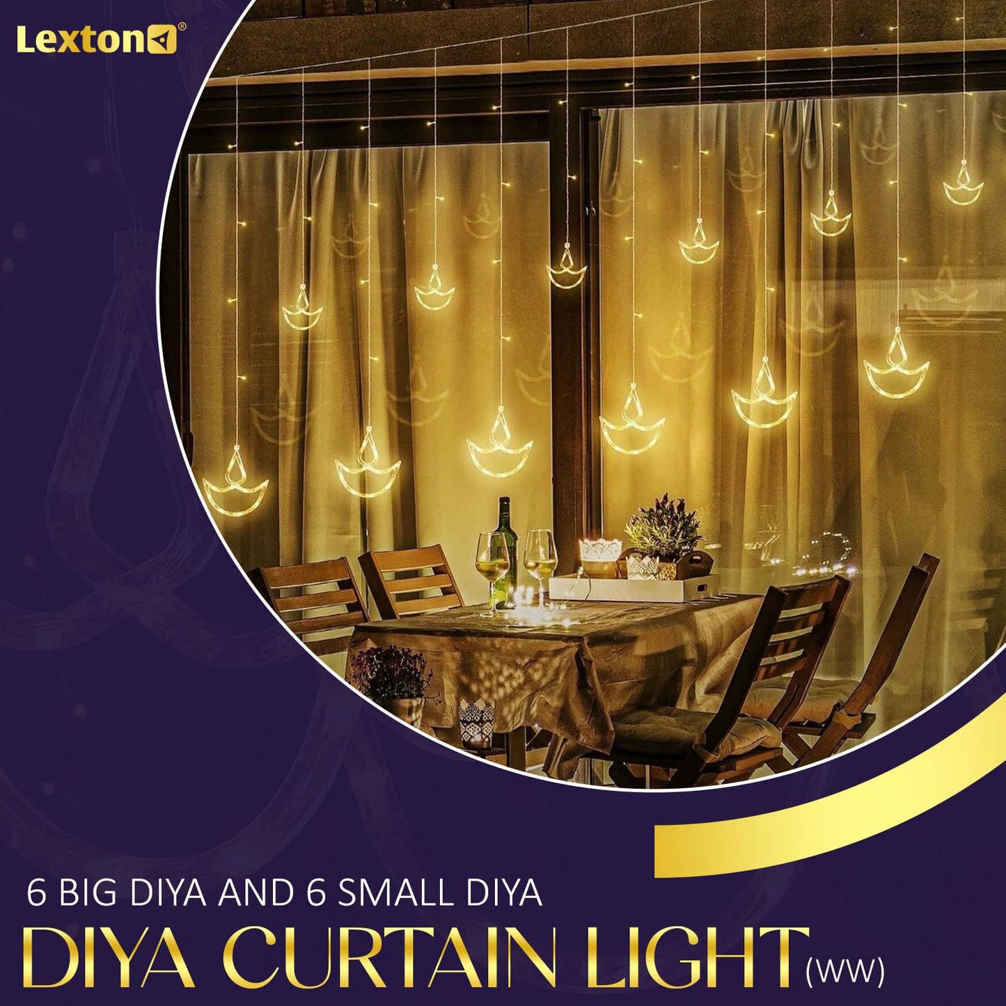 Lexton Decorative Diya Curtain Lights, 6 Big & 6 Small Diya