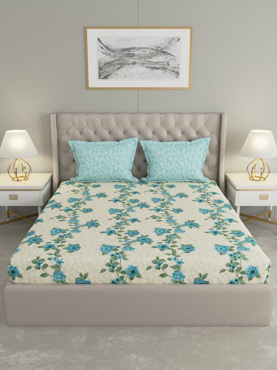 Raymond Home 110 TC Cotton Rich Mystique Double Bedsheet with 2 Pillow Covers (Blue)