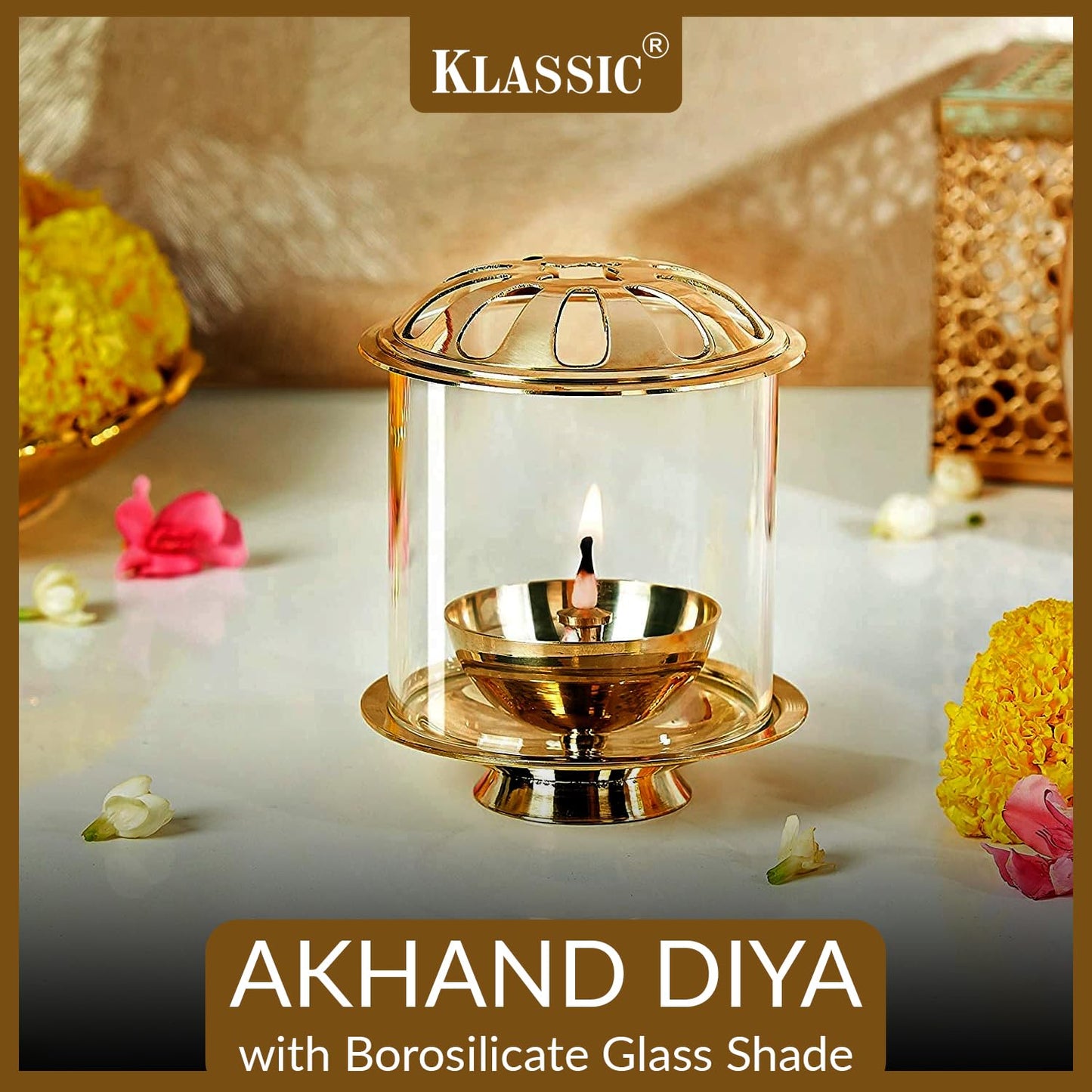 Klassic Swastik Akhand Diya with Borosilicate Glass Shade