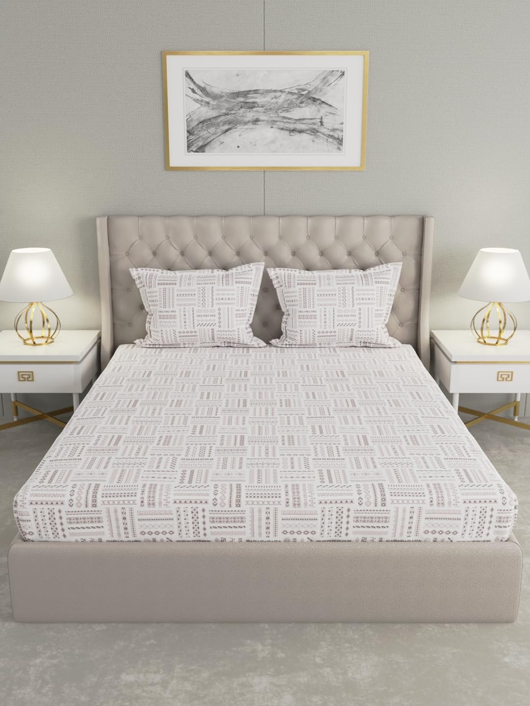 Raymond Home Elegance Cotton Double Bedsheet with Pillow Covers – Brown (010408-BF03)