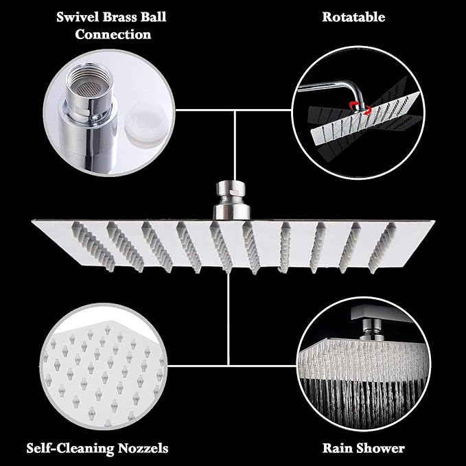 Ocko Stainless Steel Rain Shower | 15-Inch Arm Silver Finish