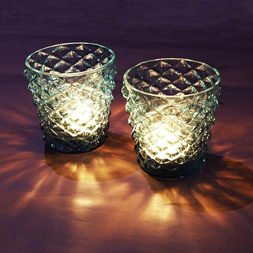 iCraft Handcrafted Diamond Emboss T-Light Candle Holders – Set of 2