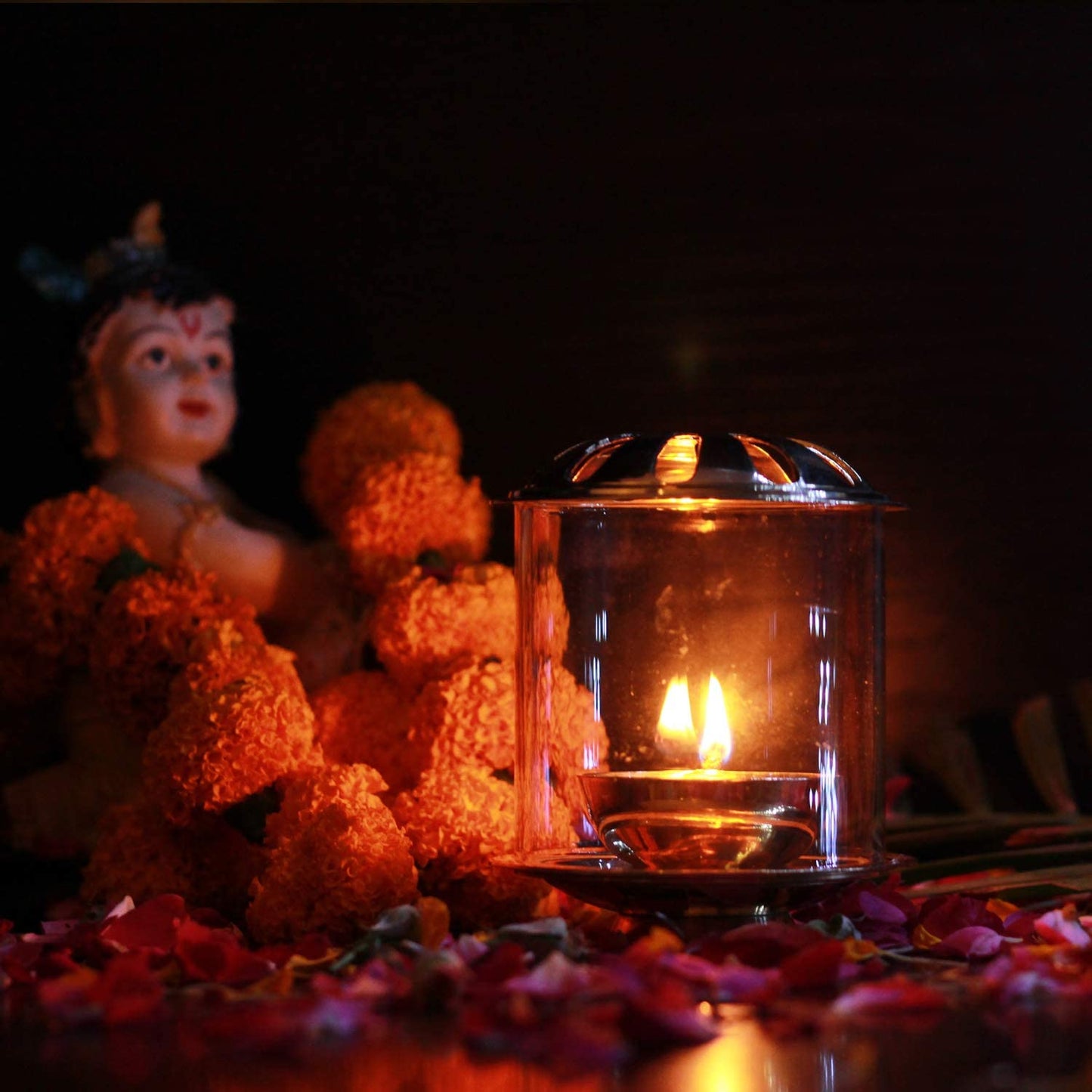 Klassic Swastik Akhand Diya with Borosilicate Glass Shade