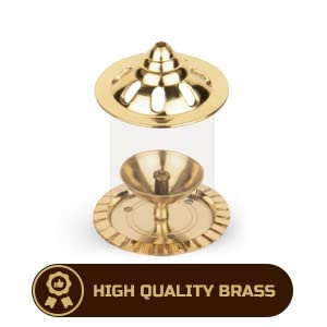 Klassic Navjyoti 4 Inch Brass Akhand Diya with Glass Shade iCraft by Eagle