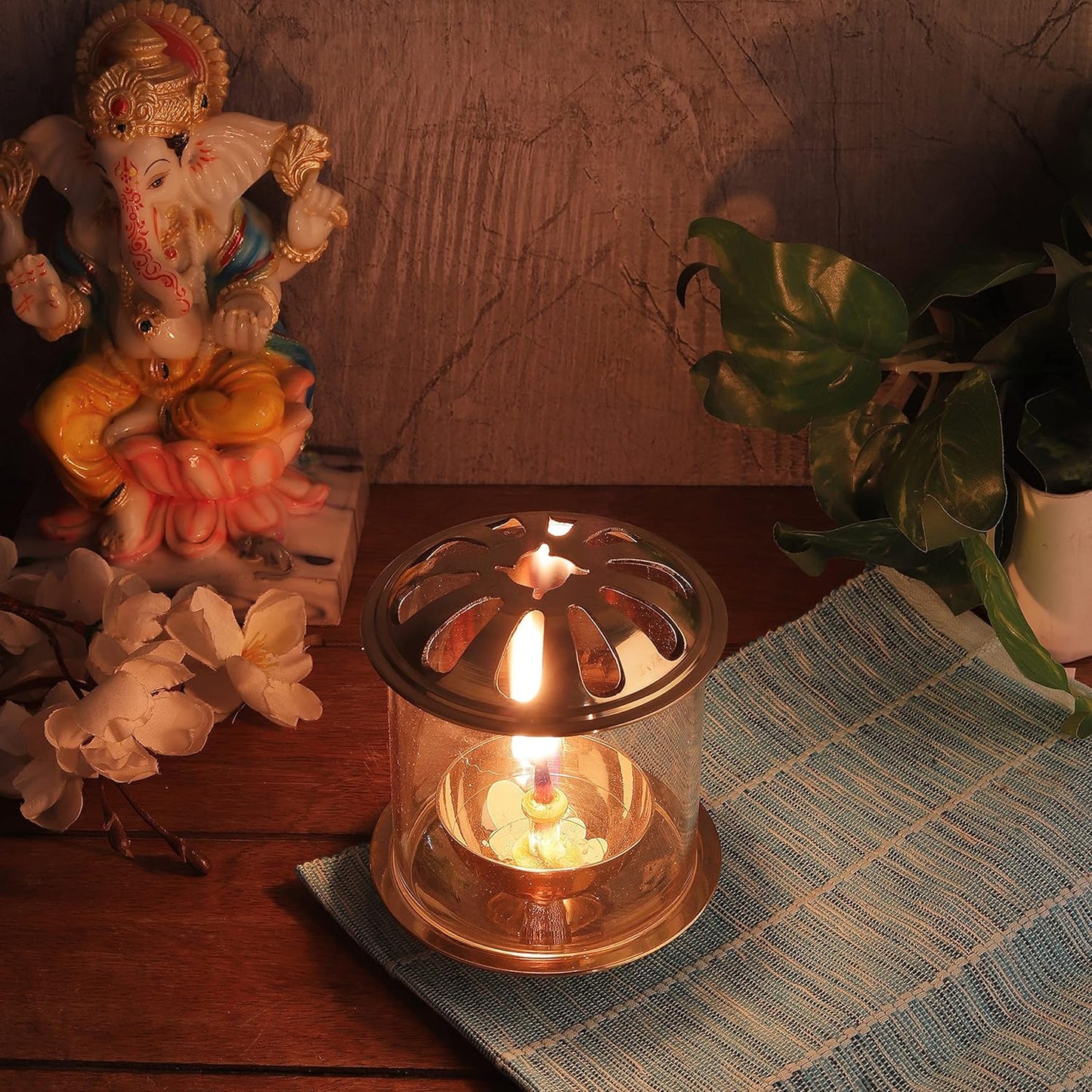 Klassic Swastik Akhand Diya with Borosilicate Glass Shade