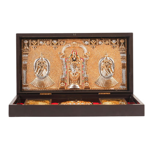 Klassic Lord Venkateswara Plastic Pooja Box with Charan Paduka & Gold Plated Frame