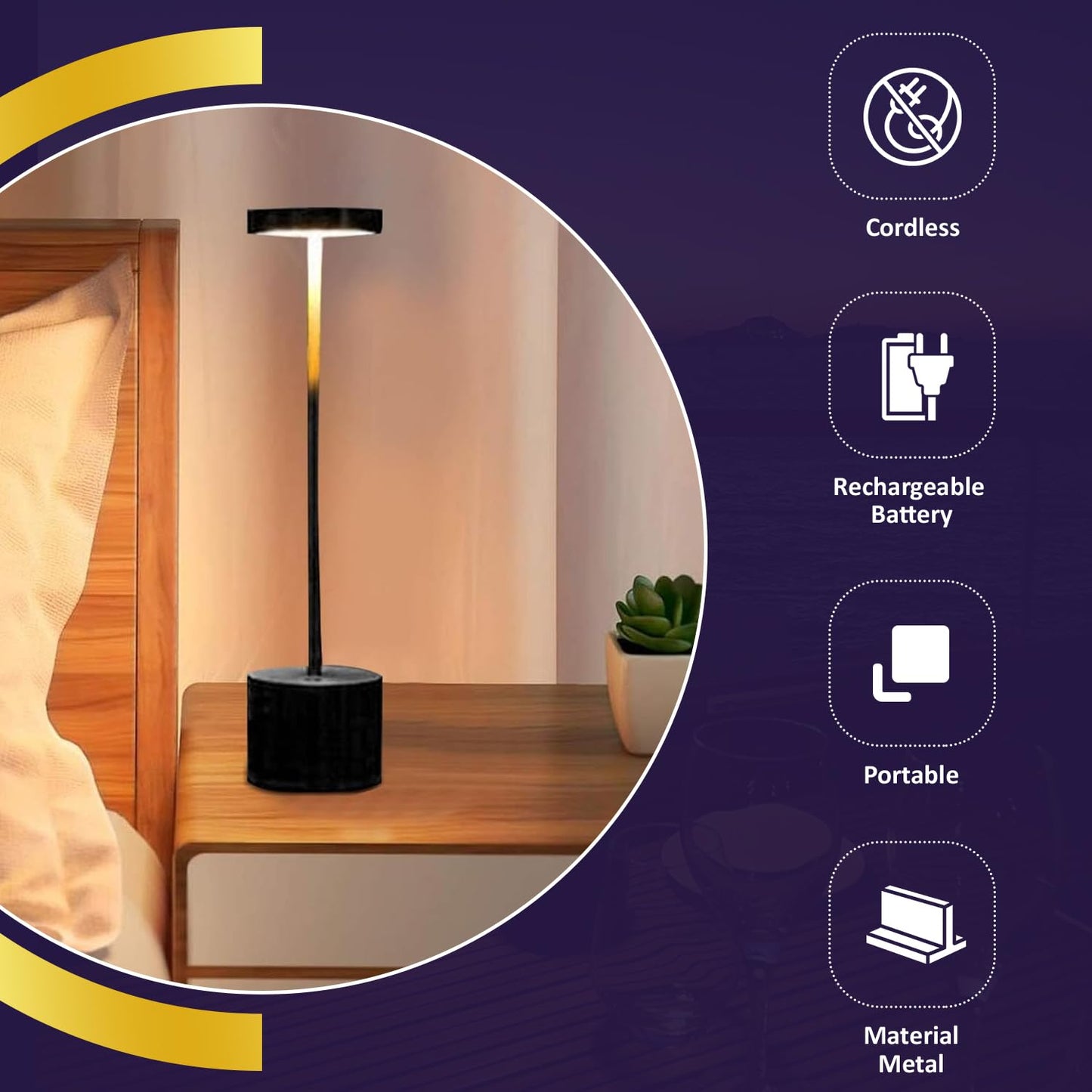 Lexton Rechargeable LED Table Lamp | Portable Cordless Desk Light Black