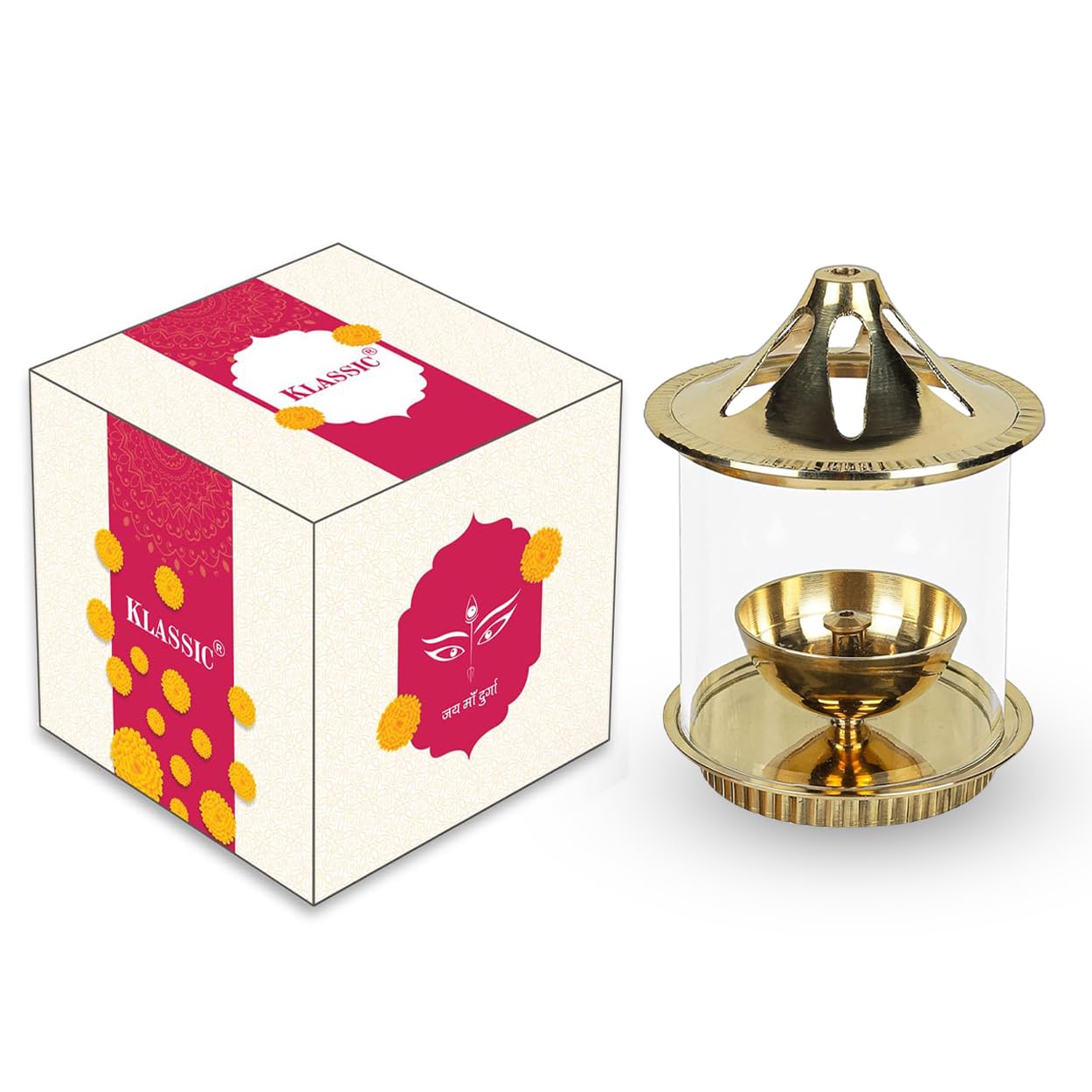 Klassic Brass Vachi Diya with Borosilicate Glass Shade – 5 Inch