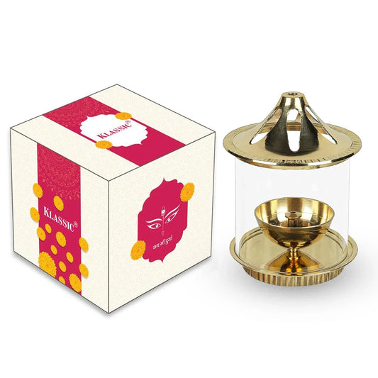 Klassic Brass Vachi Diya with Borosilicate Glass Shade – 5 Inch - iCraft by Eagle