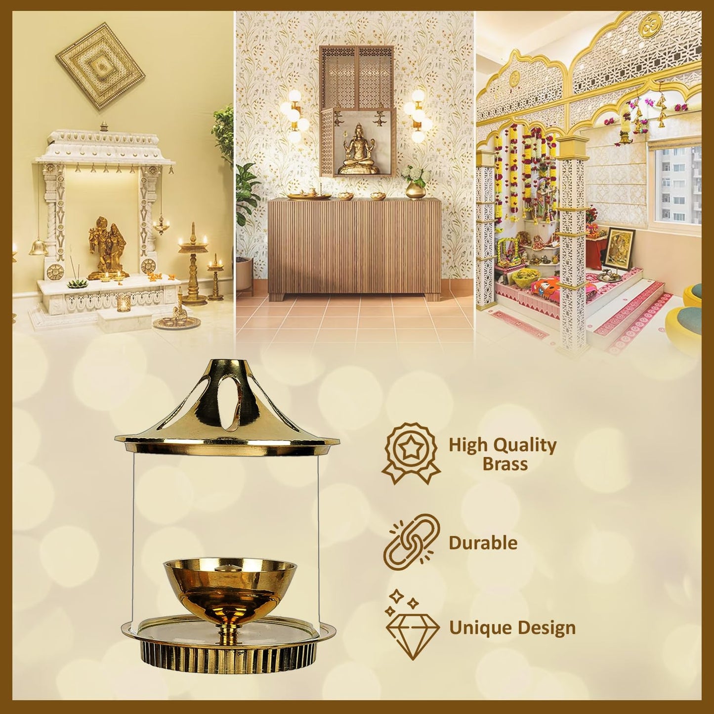 Klassic Brass Vachi Diya with Borosilicate Glass Shade – 5 Inch