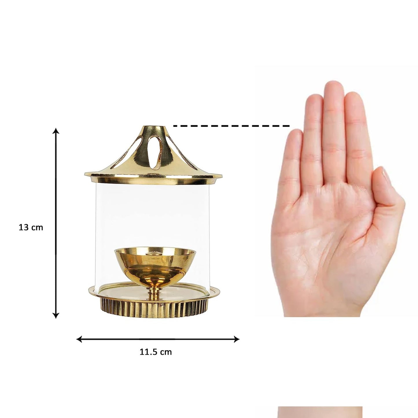 Klassic Brass Vachi Diya with Borosilicate Glass Shade – 5 Inch