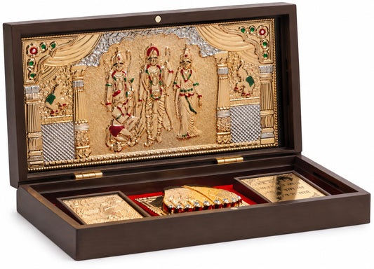 Klassic Ram Darbar Plastic Pooja Box with Hanuman Ji & Gold Plated Temple Frame