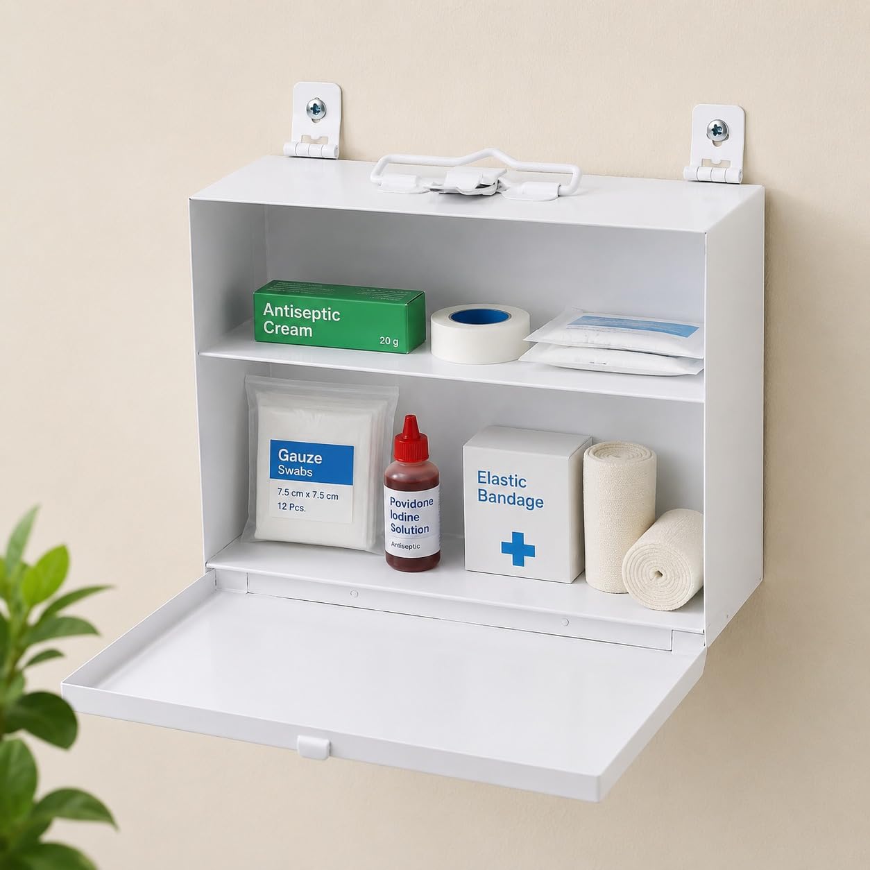 SPARTAN 10.75 Inch Metal First Aid Box with 2 Shelves, Lockable Medicine Cabinet