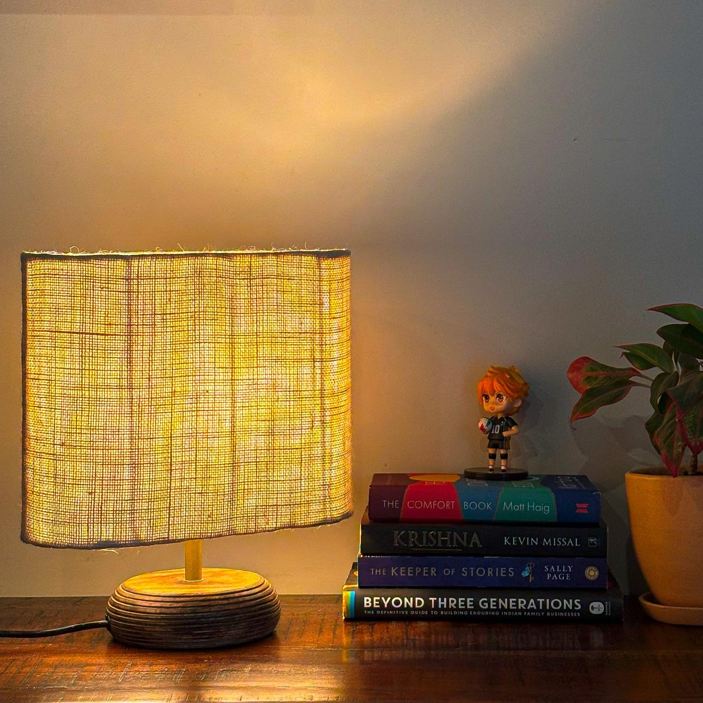 Lexton White Jute Table Lamp with Wood Base