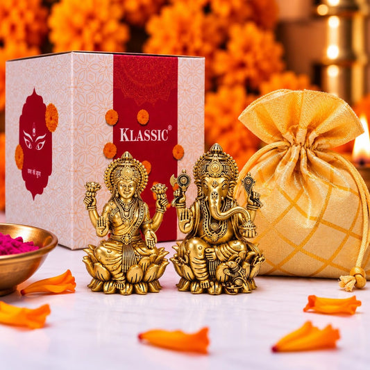 Klassic 3.5 Inch Brass Lakshmi Ganesha Idol Set – Antique Finish