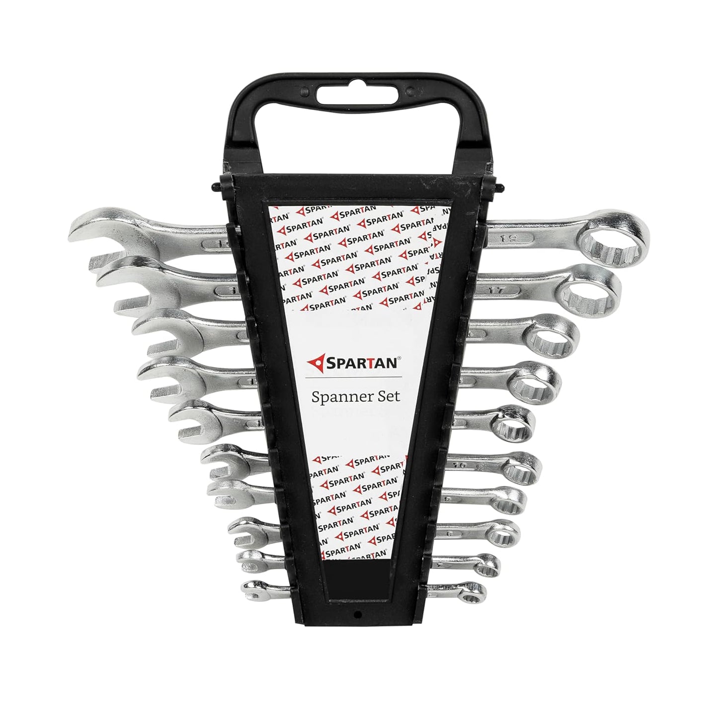 SPARTAN Carbon Steel Combination Spanner Set/Wrench Set/Tool Kit Multipurpose Home Use and Professional Spanners, Corrosion Resistant Chrome Plating Open Jaw and Ring Spanners (Silver, Set of 10)