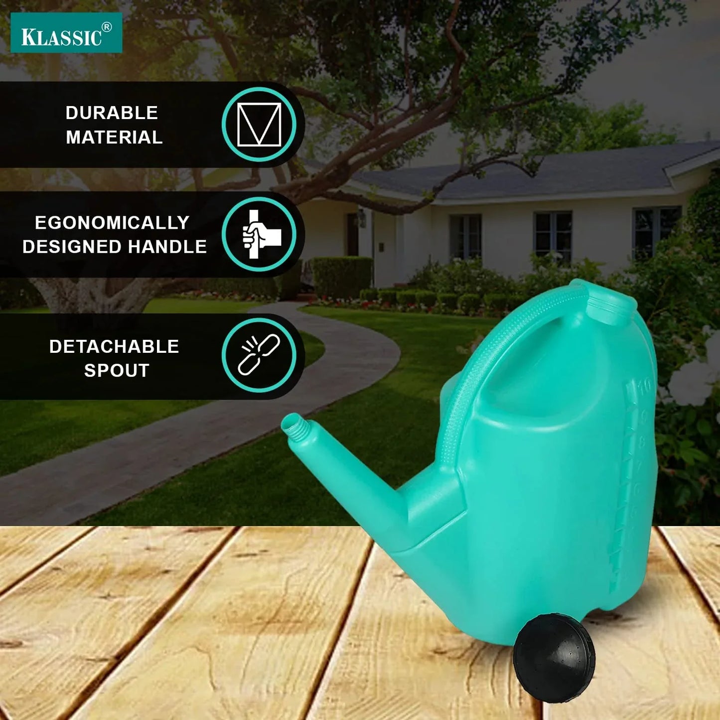 Klassic 10L Plastic Watering Can – Indoor & Outdoor Plants, Long Spout (Teal Green) iCraft by Eagle