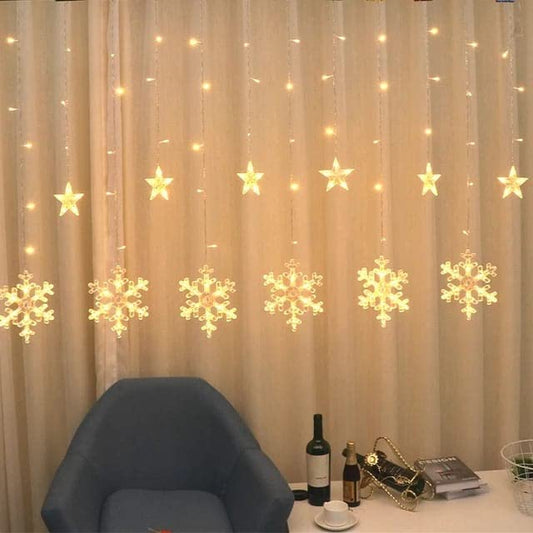 Lexton Snowflake & Star LED Curtain Light | 138 LEDs, Warm White iCraft by Eagle