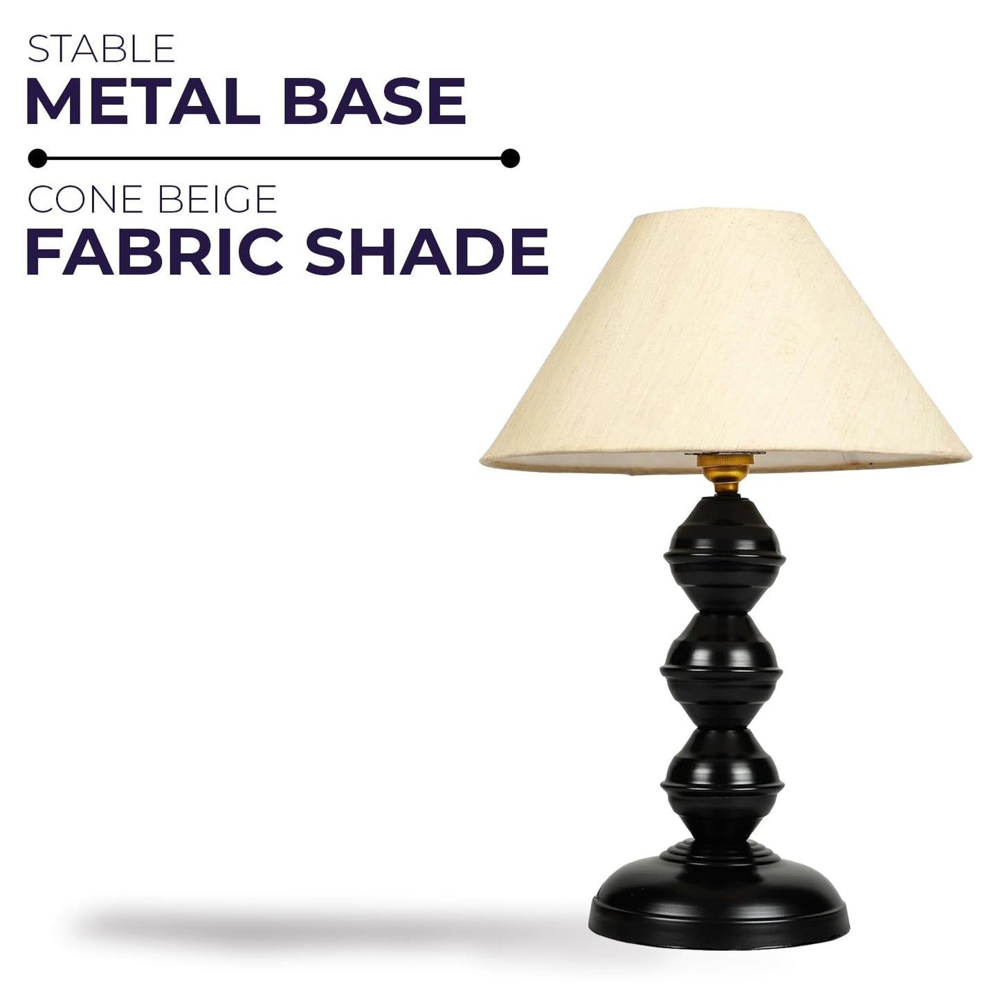 Lexton Black Metal Pillar Table Lamp with Beige Shade