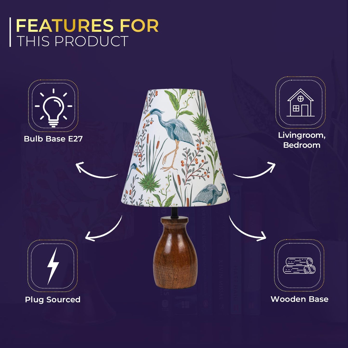 Lexton Wooden Bedside Table Lamp – 15 Inch Home & Office Decor