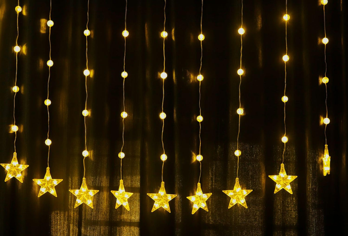 Lexton Warm White Star Curtain Lights | 81 LEDs, 8 Flash Modes for Home, Party & Festival Decor