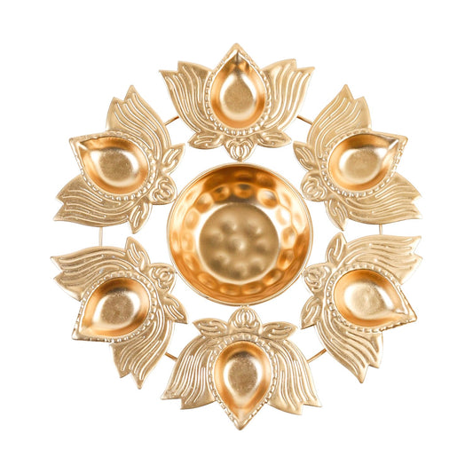 Klassic 6 Lotus Urli Bowl – Antique Metal Decor, Golden Finish