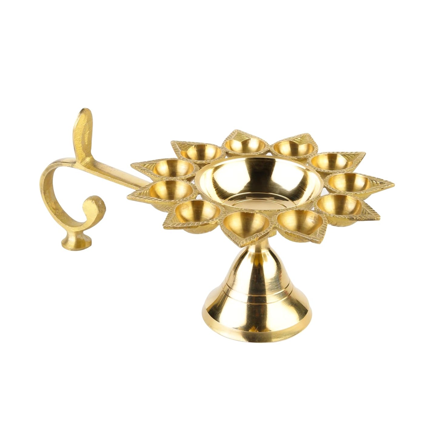 Klassic 9 Inch Brass Aarti Diya with 11 Small Batti & 1 Big Batti for Mandir, Aarti & Puja