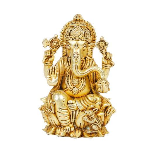 Klassic Lord Ganesha Idol 3.5 Inch | Pure Brass Antique Finish Murti | Pooja Mandir Décor | Diwali Gift - iCraft by Eagle