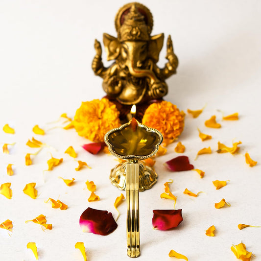 Klassic Large Brass Aarti Diya with Handle Gold iCraft by Eagle