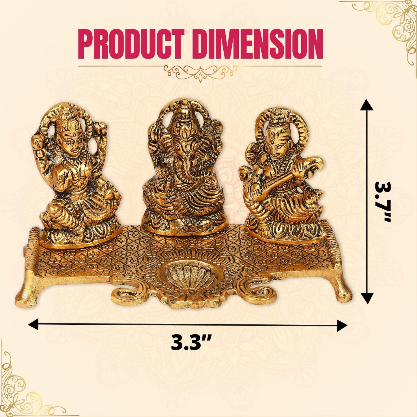 Klassic Golden Laxmi Ganesh Saraswati Idol Diya iCraft by Eagle