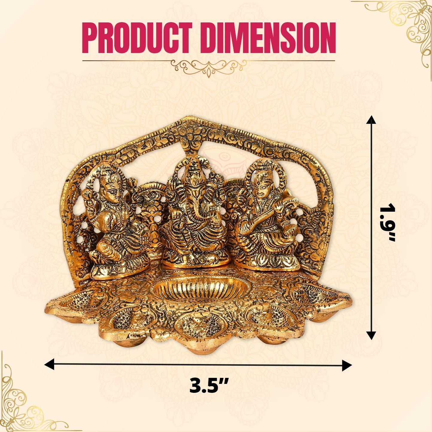 Klassic Laxmi Ganesh Saraswati 5 Face Diya ( Goden Finsh) iCraft by Eagle