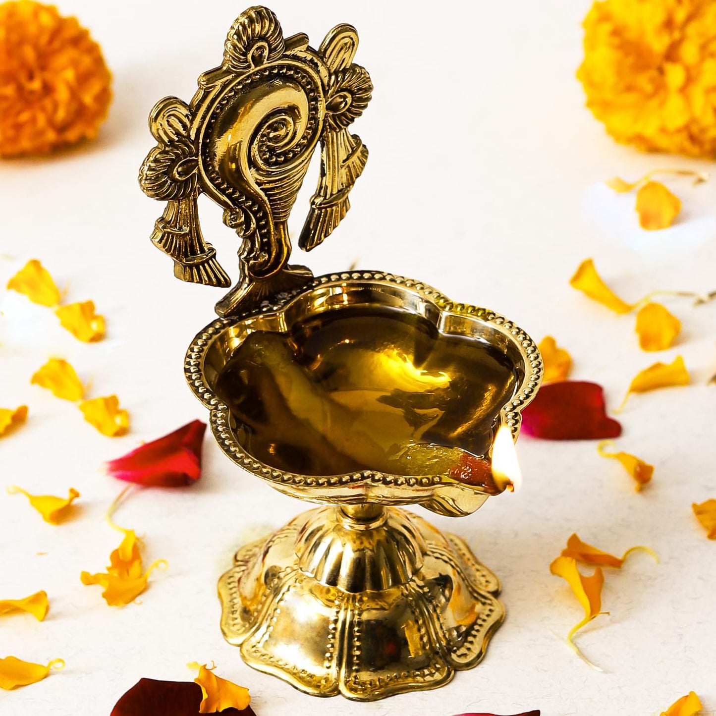 Klassic Brass Shankh Chakra Aarti Diya Gold iCraft by Eagle