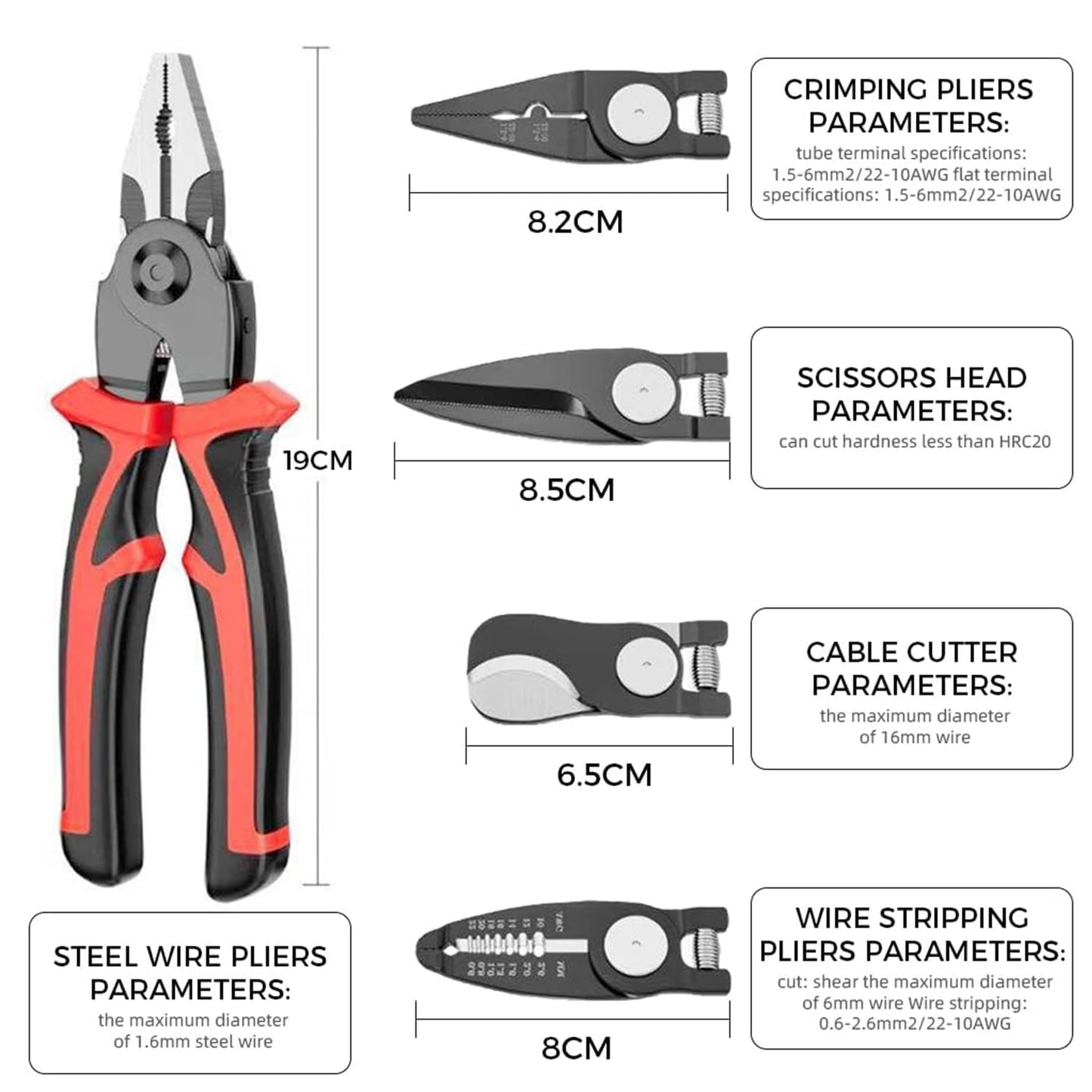 Spartan 5 in 1 multifunctional Pliers Hand Tool Kit With 5 Interchangeable Heads Special For Electricians Combination Lineman Pliers, Cable Cutting, Wire Stripping, Crimping Tools, Sheet Metal Shear