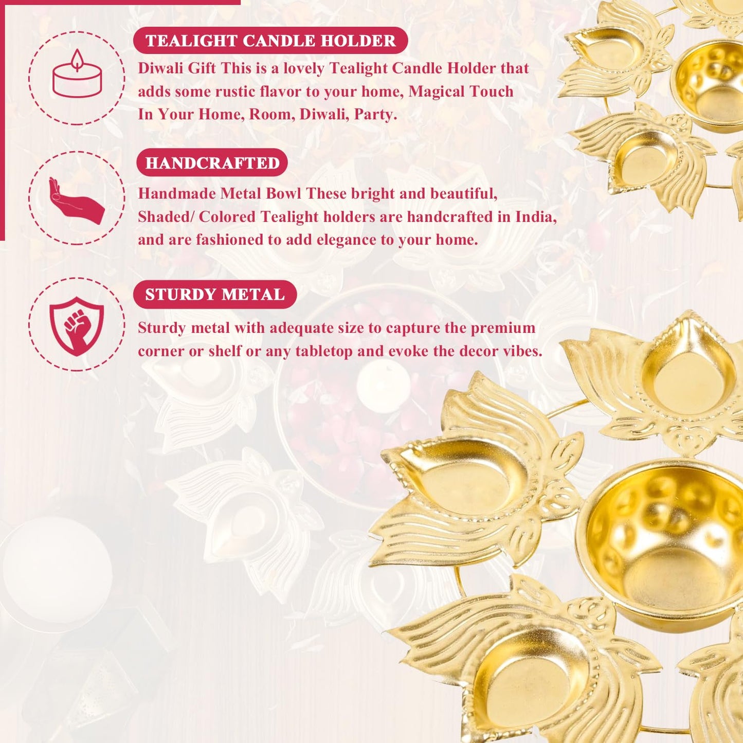 Klassic 5 Lotus Diya Shape Urli Bowl Gold iCraft by Eagle