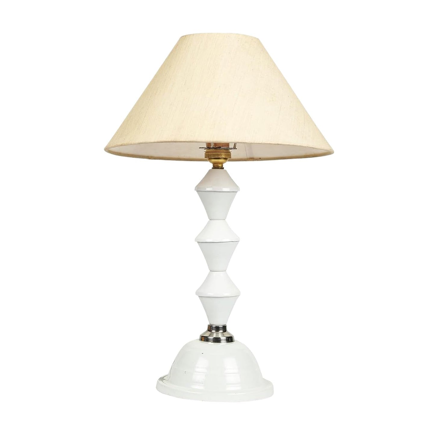 Lexton White Metal Pillar Table Lamp with beige shade, perfect for bedside and living room décor. iCraft by Eagle