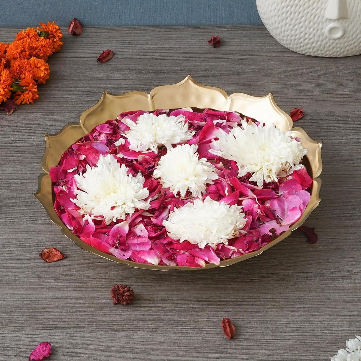 Klassic 12" Floral Urli Bowl – Floating Flowers & Tea Lights, Golden