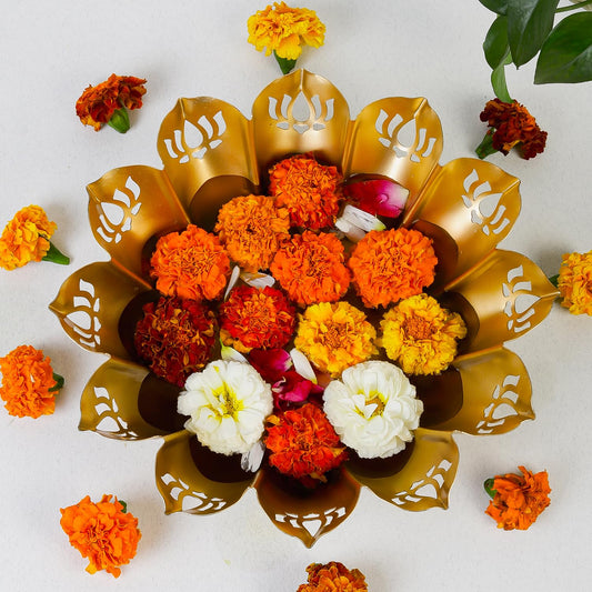 Klassic Golden Metal Lotus Urli Bowl 10.8 Inch iCraft by Eagle