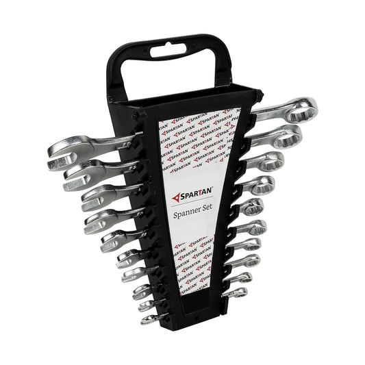 SPARTAN Carbon Steel Combination Spanner Set/Wrench Set/Tool Kit Multipurpose Home Use and Professional Spanners, Corrosion Resistant Chrome Plating Open Jaw and Ring Spanners (Silver, Set of 10) iCraft by Eagle