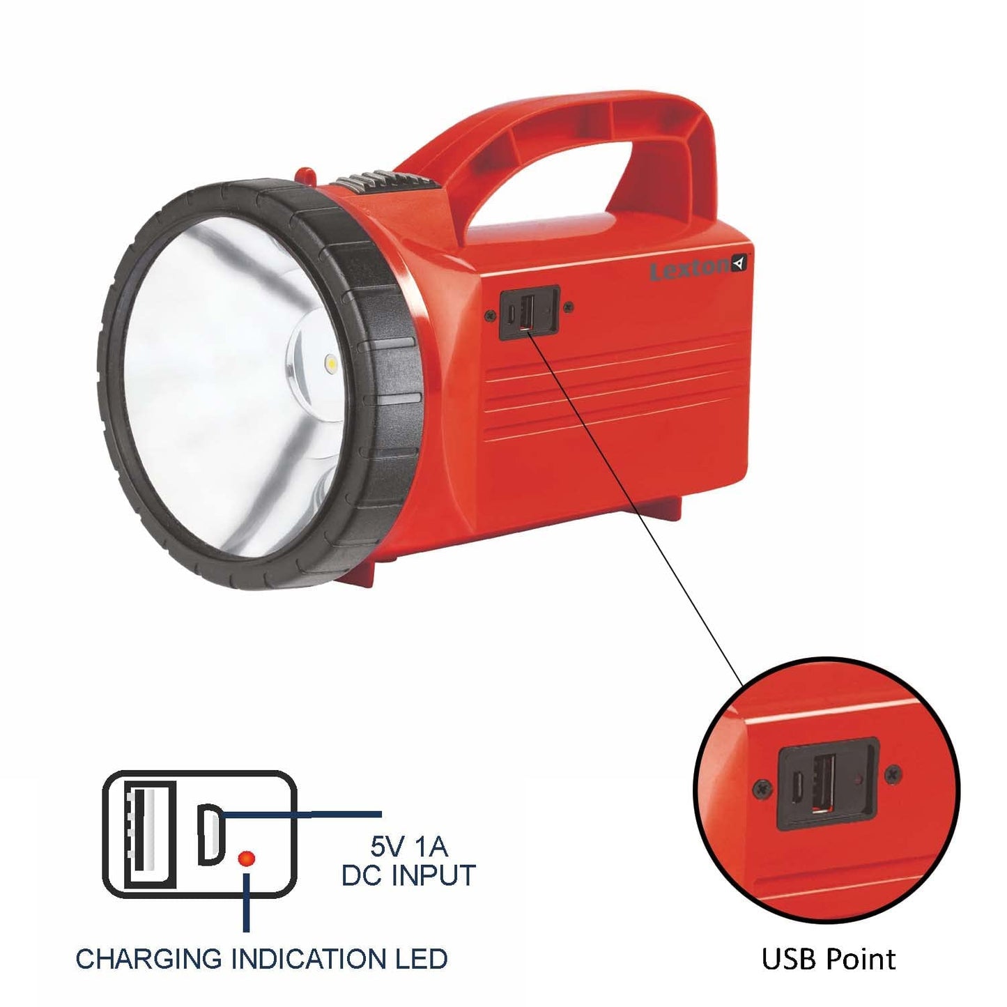 Lexton Thunder-R 5W Rechargeable Torch 4400mAh, Long Beam, Red, USB Kit iCraft by Eagle