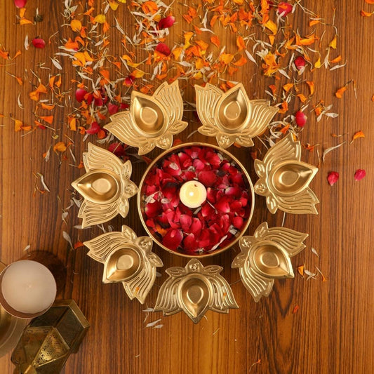 Klassic 7 Lotus Diya Shape Urli Bowl Gold iCraft by Eagle