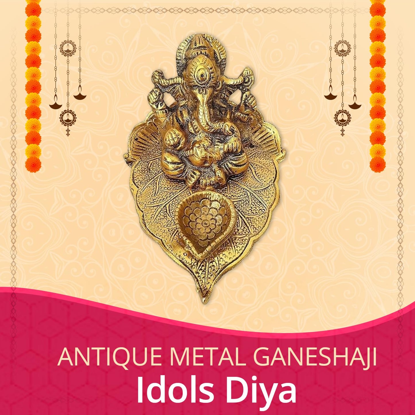 Klassic Antique Golden Metal Ganesh Diya iCraft by Eagle