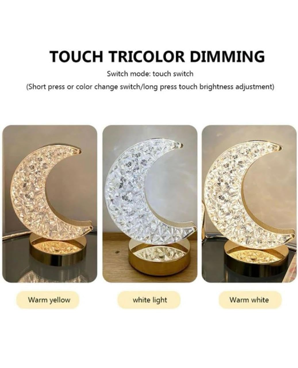 Lexton Half Moon Crystal LED Nightstand Lamp Rechargeable