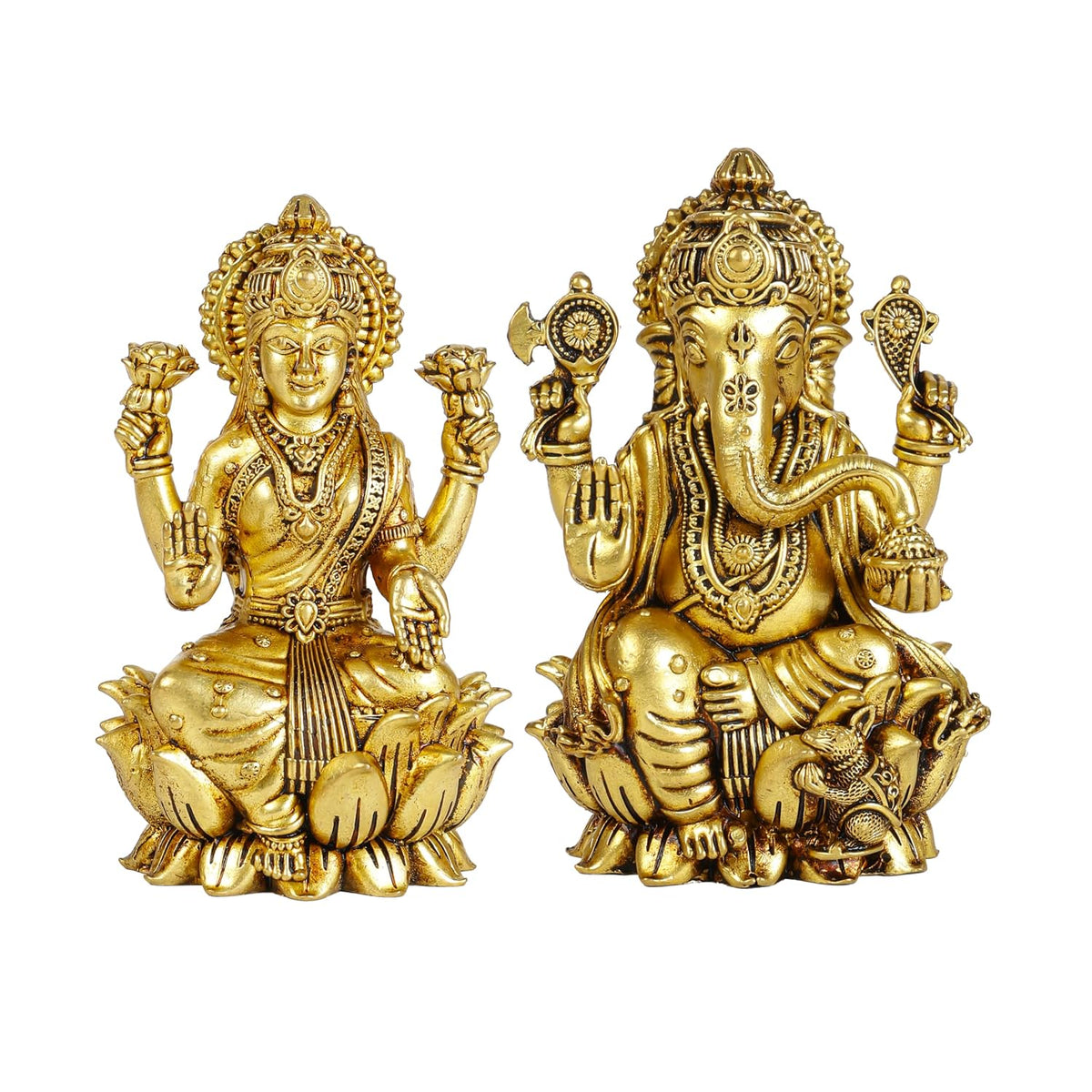 Klassic 3.5 Inch Brass Lakshmi Ganesha Idol Set – Antique Finish