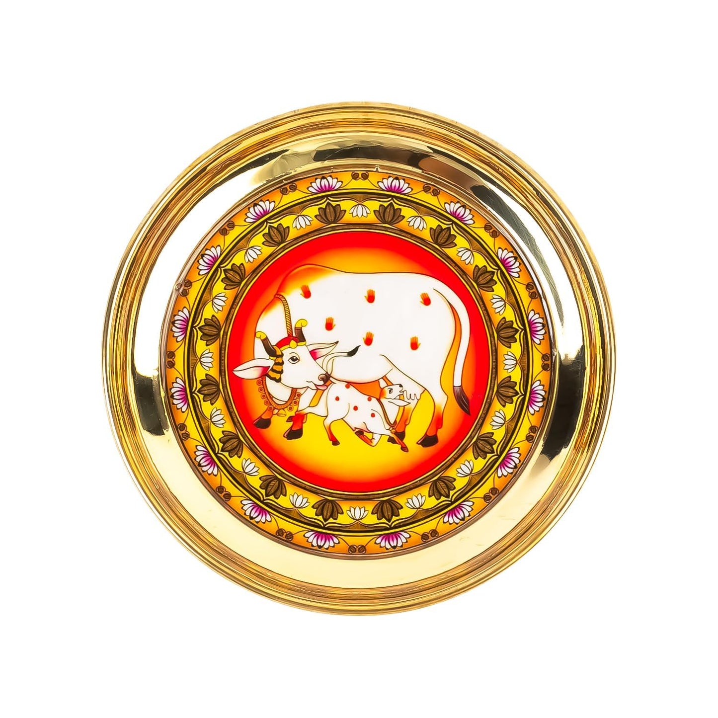 Klassic 8 Inch Handcrafted Brass Aarti Thali with Cow Design for Puja, Diwali & Navratri