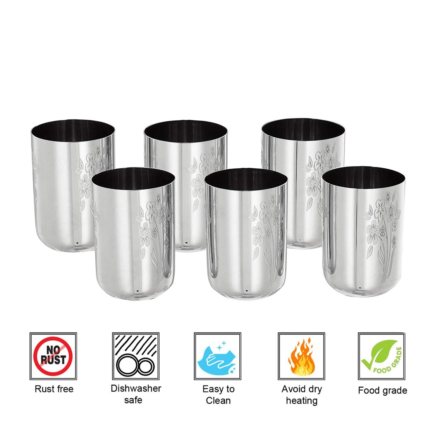 Sorabh RGL Premium Stainless Steel Royal Glass – 7 cm, Laser Design, Set of 6