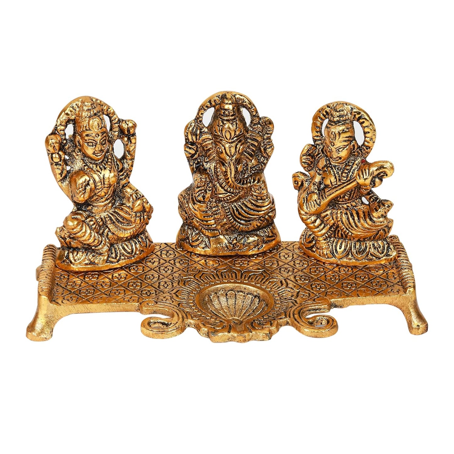 Klassic Golden Laxmi Ganesh Saraswati Idol Diya