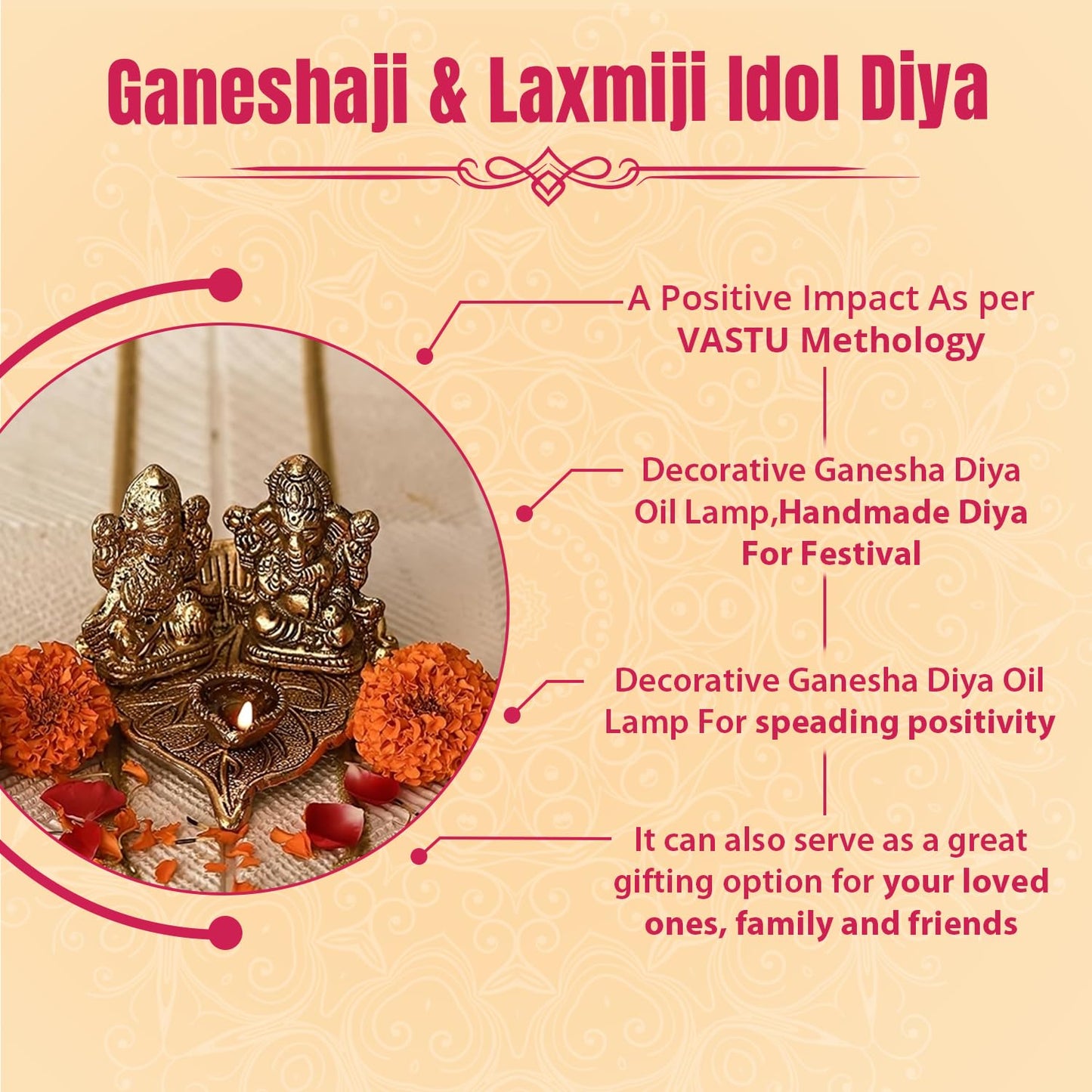 Klassic Golden Ganesh Laxmi Idol Diya Peepal Patta iCraft by Eagle