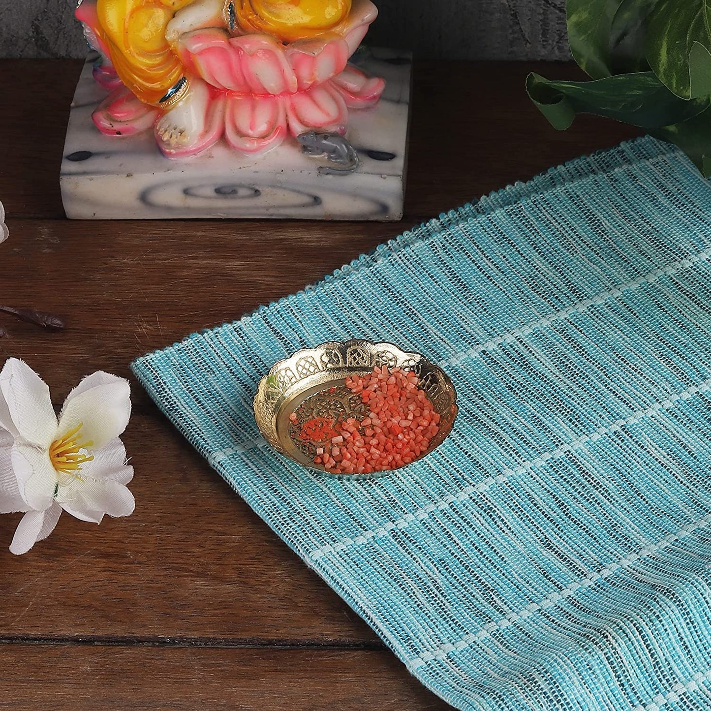 Klassic Small Brass Puja Thali 4 Inch Gold