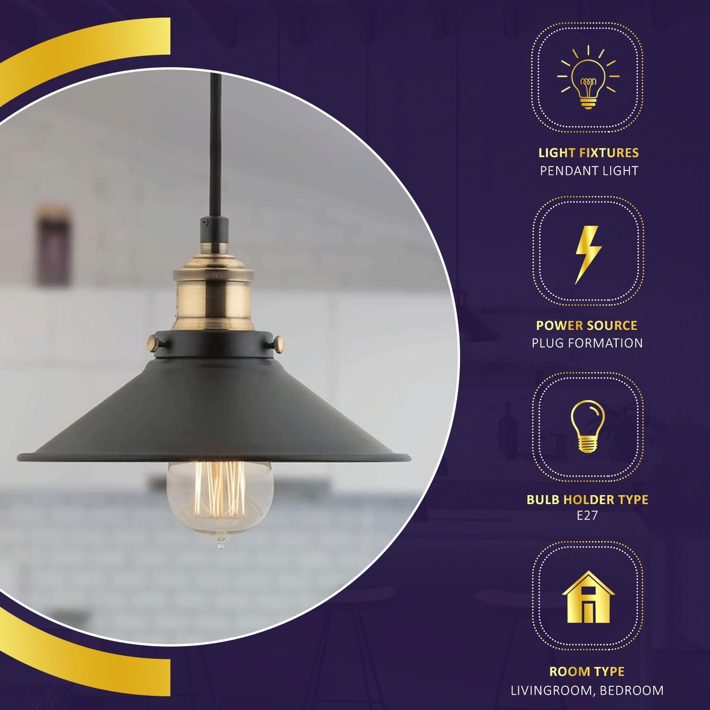 Lexton Black Barn Cone Pendant Light – Metal Hanging Lamp