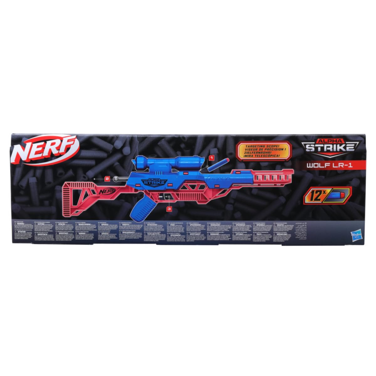 Nerf Wolf LR-1 Blaster – Foam dart blaster with scope, 12 darts, fun for kids. Box damaged, product works perfectly (Box damaged Product Fine)